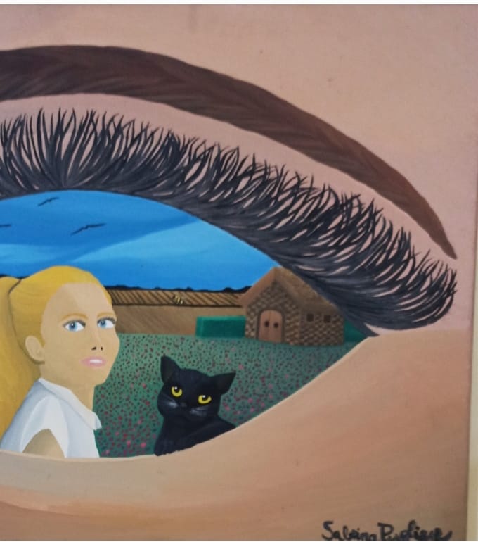 La bambina e il gatto nero Pittura - Galleria d\'Arte Online Expositio con Artisti ed Opere Reali