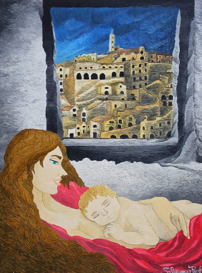 Moderna maternità materana Pittura - Galleria d\'Arte Online Expositio con Artisti ed Opere Reali